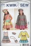 Kwik Sew 3767 Girls' Dresses, Hat and Bag, Uncut, Factory Folded Sewing Pattern Size 4-8