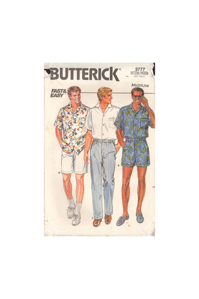 Butterick 3777 Sewing Pattern, Men's Shirt, Shorts and Pants, Size Medium, Partially Cut, Complete