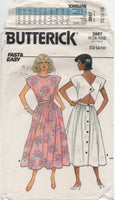 80s Dress Sewing Pattern: Butterick 3867 Fit and Flare, Shaped Back Cut Out Dress in Two Lengths, Cut, Complete 12-14