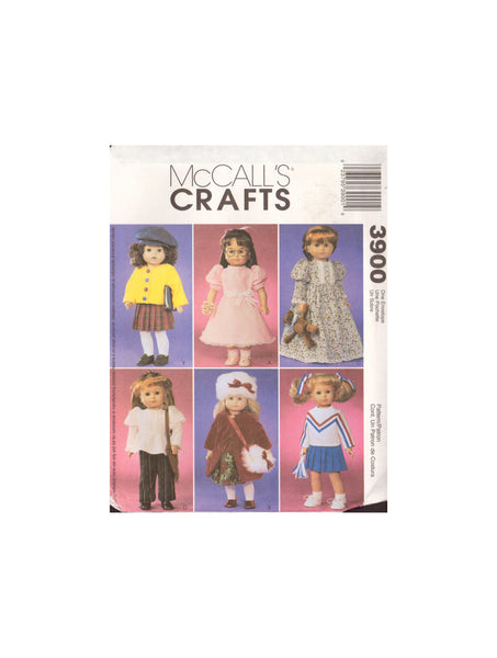 McCall's 3900 Sewing Pattern, 18 Inch Doll Wardrobe, One Size, Partially Cut, Complete