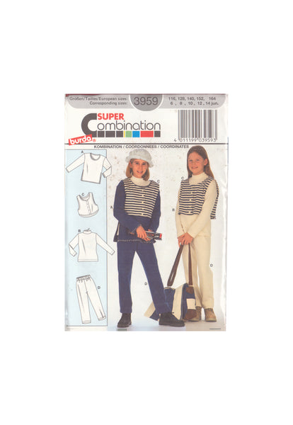 Burda 3959 Sewing Pattern, Girls' Vest, Pants and Top, Size 6-8-10-12-14 jun., Uncut Factory Folded