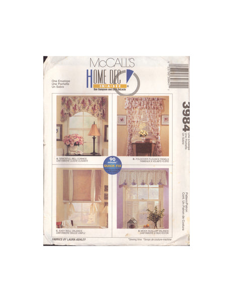 McCall's 3984 Sewing Pattern, Window Treatments, One Size, Uncut, Factory Folded