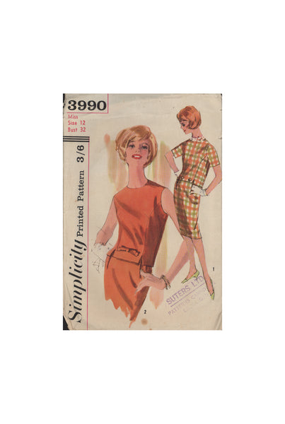 Simplicity 3990 Sewing Pattern, Two-Piece Dress, Size 12, Cut, Complete