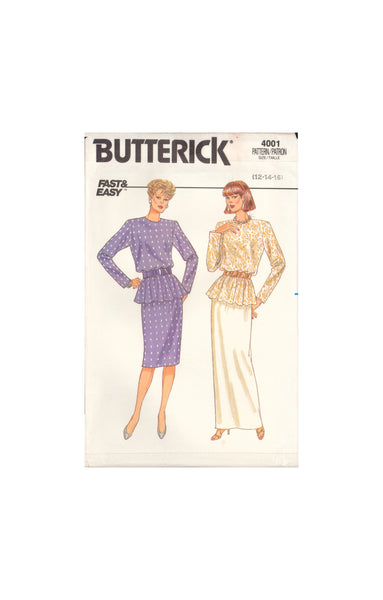 Butterick 4001 Sewing Pattern Top and Skirt, Size 12-14-16, Uncut, Factory Folded