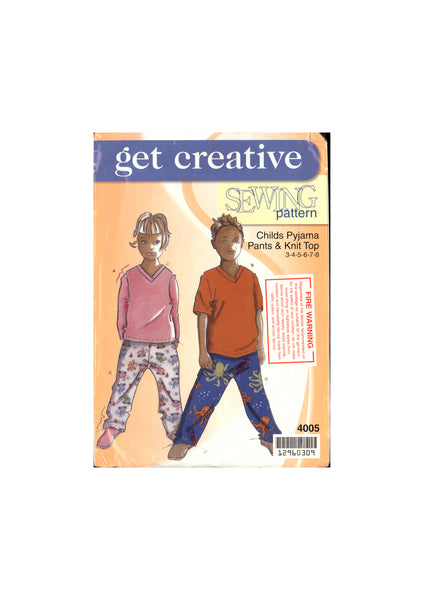 Get Creative 4005 Sewing Pattern Child's Pyjama 3-8 Uncut Factory Folded