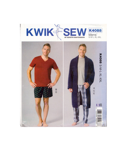 Kwik Sew 4088 Sewing Pattern, Men's Robe, Belt, Tops, Shorts and Pants, Size S-XXL, Partially Cut, Complete