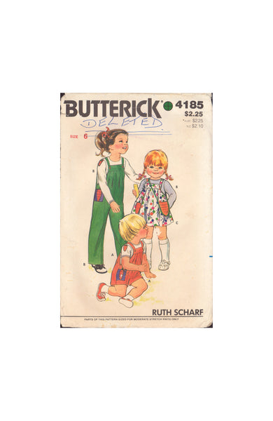 Butterick 4185 Children's Overalls, Jumper, T-Shirt, Handbag and Applique, Size 6, PARTIALLY CUT, COMPLETE