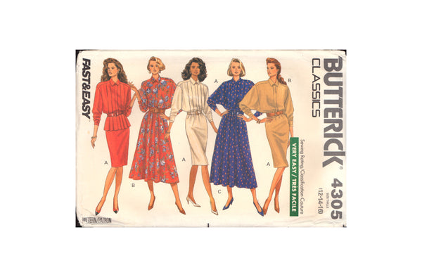 Butterick 4305 Sewing Pattern Top, Skirt, Size 12, CUT, COMPLETE