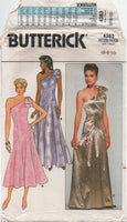 Butterick 4383 One Shoulder, Asymmetric Drop Waist Evening Dress in Two Lengths, Uncut, Factory Folded Sewing Pattern Size 6-10