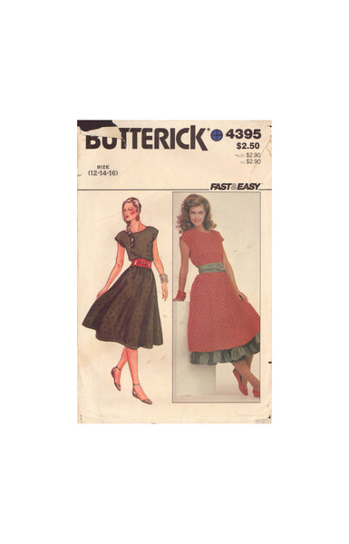 Butterick 4395 Sewing Pattern, Dress, Petticoat and Sash, Size 12-14, Cut, Complete