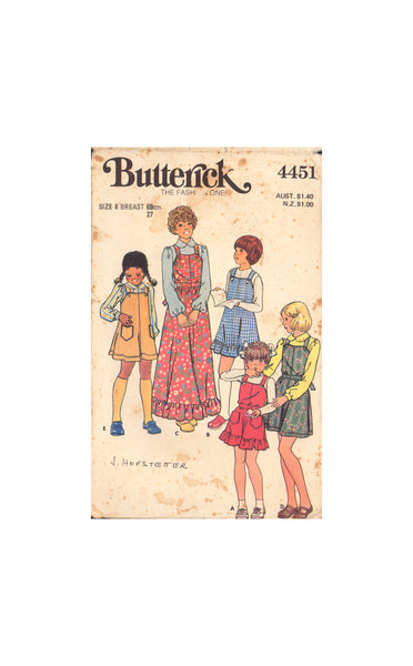 Butterick 4451 Sewing Pattern, Children's Jumper, Size 8, Uncut, Factory Folded