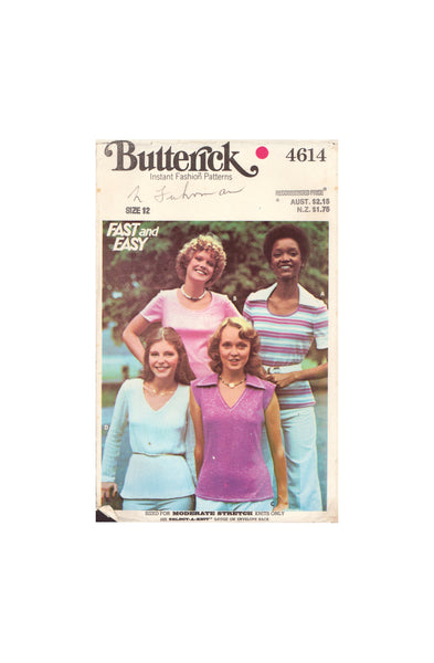 Butterick 4614 Sewing Pattern, Misses' T-Shirts, Size 12, Cut, Complete