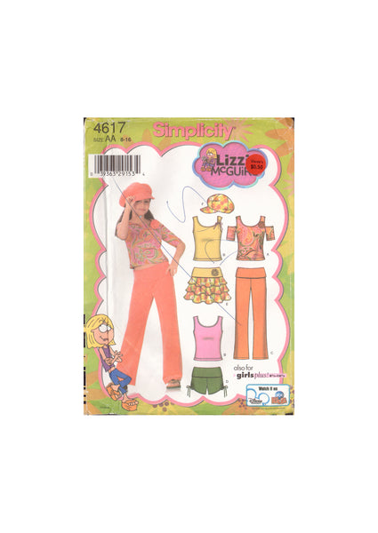 Simplicity 4617 Sewing Pattern, Girls' Tops, Pants, Shorts, Skirt, Hat, Size 8-16, Uncut, Factory Folded, or Size 8-10, Partially Cut, Complete