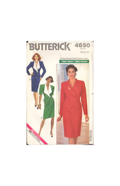 Butterick 4650 Sewing Pattern, Jacket and Skirt, Size 18-20-22, Uncut, Factory Folded