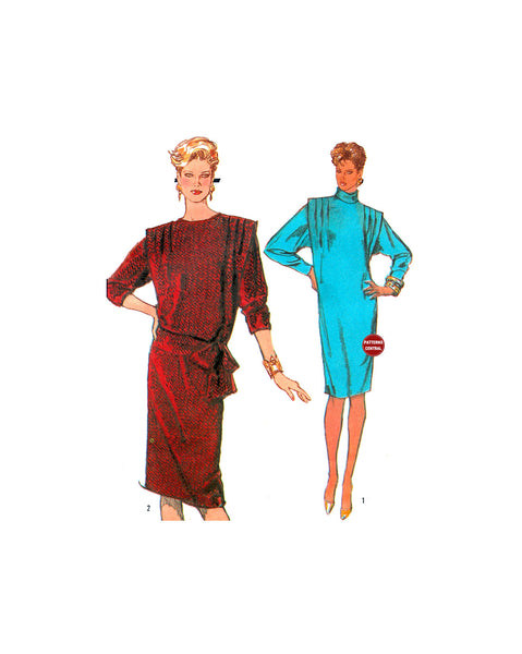 80s Sewing Pattern: Style 4764 Dress with Side Shoulder Tucks and Dolman Sleeves, Uncut, Factory Folded Size 14