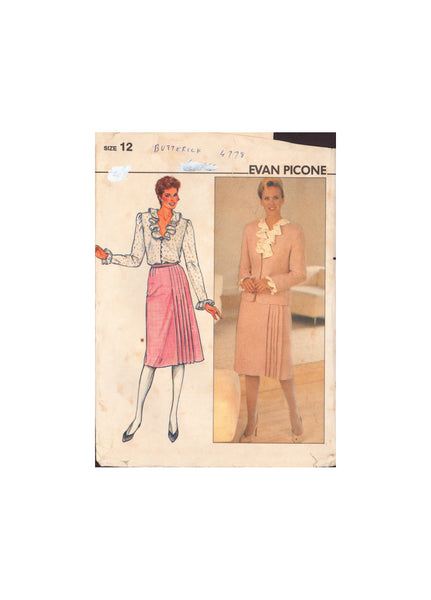 Butterick 4778 Sewing Pattern, Jacket, Blouse, Skirt, Size 12, Cut, Complete