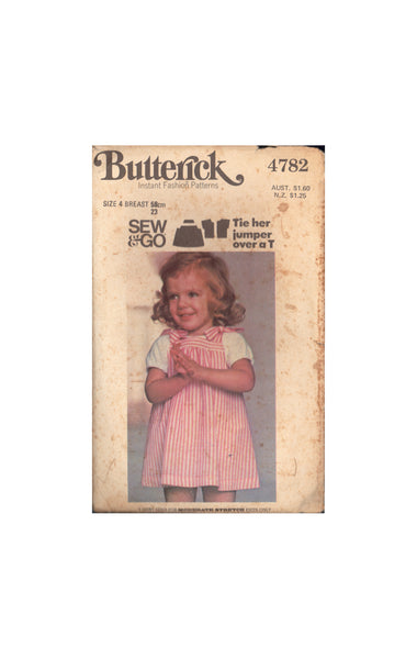 Butterick 4782 Sewing Pattern, Toddlers' Jumper and T-Shirt, Size 4, Partially Cut, INCOMPLETE