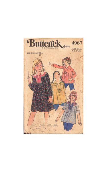 Butterick 4987 Sewing Pattern, Girls' Dress and Top, Size 8, Cut, Complete