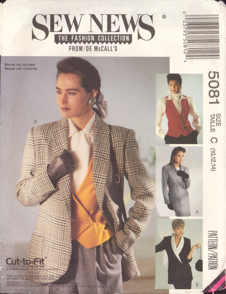 McCall's 5081 Sewing Pattern, Lined Vest, Size 10-12-14, Cut, Complete