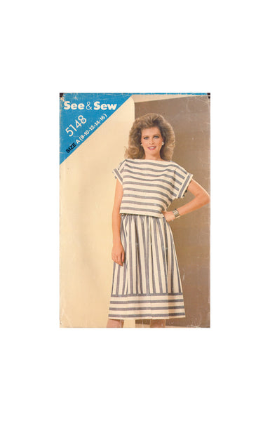 See&Sew 5148 Sewing Pattern, Women's Top and Skirt, Size 8-14, Cut, Compete