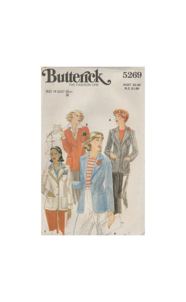 Butterick 5269 Sewing Pattern, Lined Blazer, Size 14, Cut, Complete