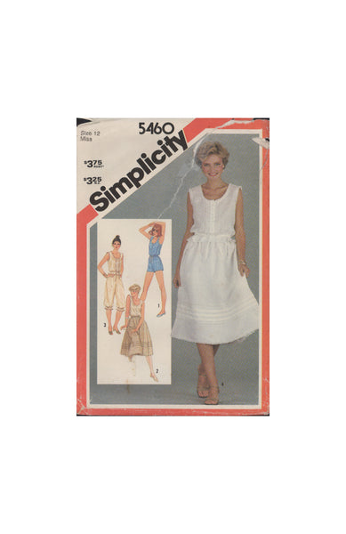 Simplicity 5460 Sewing Pattern, Camisoles, Skirt, Pants and Romper, Size 12, Cut, Incomplete