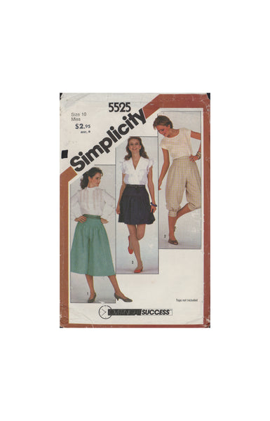 Simplicity 5525 Sewing Pattern, Yoked Knickers, Culottes and Mini-Skirt, Size 10, Cut, Complete