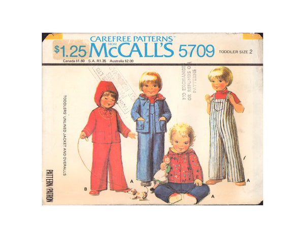 McCall's 5709 Sewing Pattern Toddler's Jacket and Overalls, Size 1 OR Size 2, CUT, COMPLETE