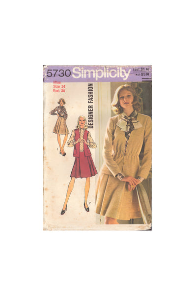 Simplicity 5730 Sewing Pattern, Misses' Cardigan or Vest and Dress, Size 14, Uncut, Factory Folded