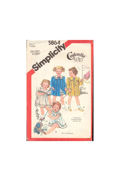 Simplicity 5864 Sewing Pattern, Toddlers' Dress and Coat, Size 1, Partially Cut, Complete