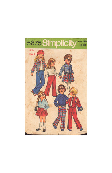 Simplicity 5875 Child's Shirt-Jacket and Short Skirt, Size 3, Cut, INCOMPLETE