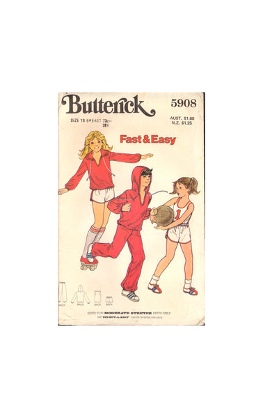 Butterick 5908 Girls' T-shirt Top Pants Shorts & Iron-on Transfers, Sewing Pattern Size 10, PARTIALLY CUT, COMPLETE