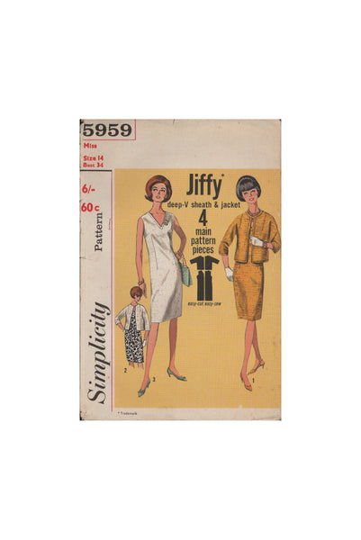 Simplicity 5959 Sewing Pattern, Jiffy Dress and Jacket, Size 14, Factory Pre-Cut, Unprinted