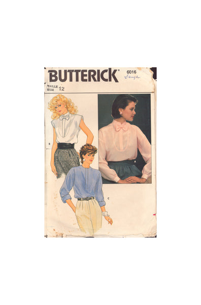 Butterick 6016 Sewing Pattern, Blouse, Size 12, Uncut, Factory Folded