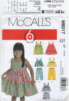 McCall's 6017 Child's Tops, Dresses, shorts and Pants, Uncut, Factory Folded Sewing Pattern Size 4-6