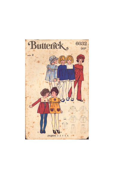 Butterick 6032 Sewing Pattern, Child's Dress, Pants and Hat, Size 2, Partially Cut, Complete