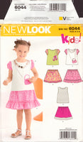 New Look 6044 Sewing Pattern, Girl's Top and Skirt, Size 3-8, Uncut, Factory Folded