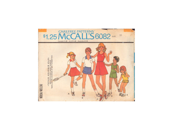 McCall's 6082 Sewing Pattern, Children's Tops, Shorts, Skirts, Culottes, Size 10, Partially Cut, Complete