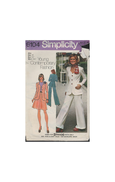 Simplicity 6104 Sewing Pattern, Skirt, Pants, Jacket, Size 12, Partially Cut, Complete