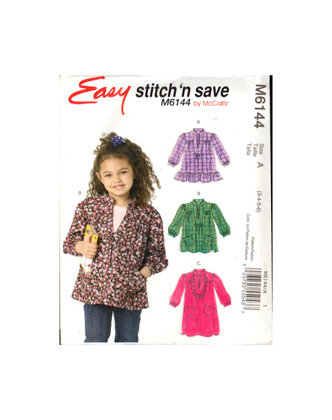 McCall's 6144 Children's and Girls' Tops and Dress, Sewing Pattern Size 3-6