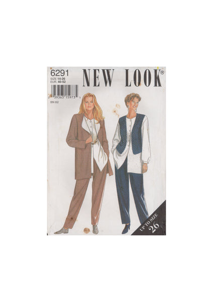 New Look 6291 Sewing Pattern, Jacket, Shirt, Pants and Waistcoat, Size 14-26, Partially Cut, Incomplete