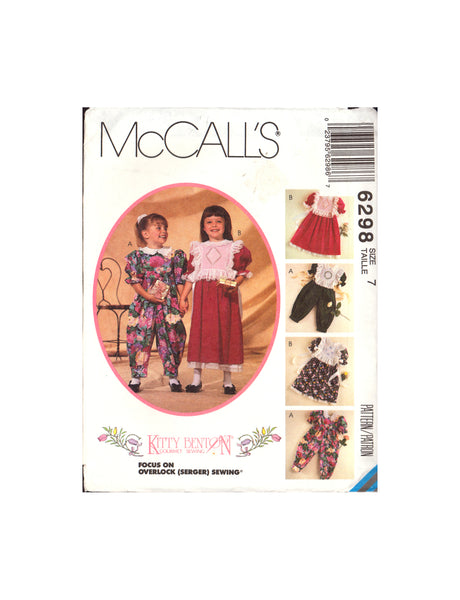 McCall's 6298 Kitty Benton Gourmet Sewing: Girls' Dress, Jumpsuit and Tabards, Uncut, Factory Folded Sewing Pattern Size 7