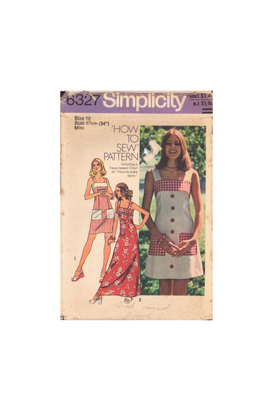 Simplicity 6327 Sewing Pattern, Dress, Size 12, Cut, Complete