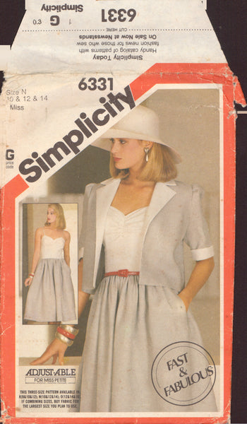 Simplicity 6331 Sewing Pattern, Dress and Jacket, Size 10-12-14, Neatly Cut, Complete