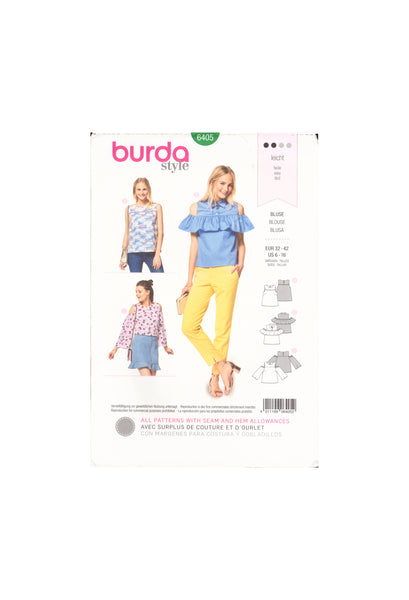 Burda 6405 Sewing Pattern, Blouses, Size 6-16, Uncut Factory Folded