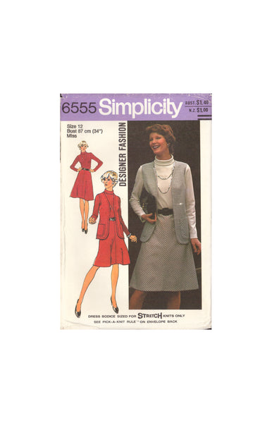 Simplicity 6555 Sewing Pattern, Misses' Vest and Dress with Bias Skirt, Size 12, Uncut, Factory Folded