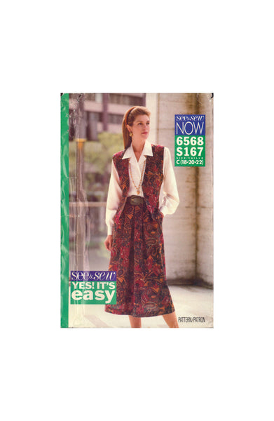 See&Sew 6568 Sewing Pattern, Vest, Skirt and Shirt, Size 18-20-22, Uncut, Factory Folded