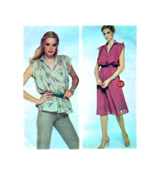 70s Sewing Pattern: McCall's 6637 Drawstring Shoulder Top or Dress, Uncut, Factory Folded Size 18-20