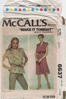 70s Sewing Pattern: McCall's 6637 Drawstring Shoulder Top or Dress, Uncut, Factory Folded Size 18-20