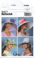 Butterick 6671 Ladies' Hats in Two Styles, Uncut, Factory Folded Sewing Pattern Size S-L